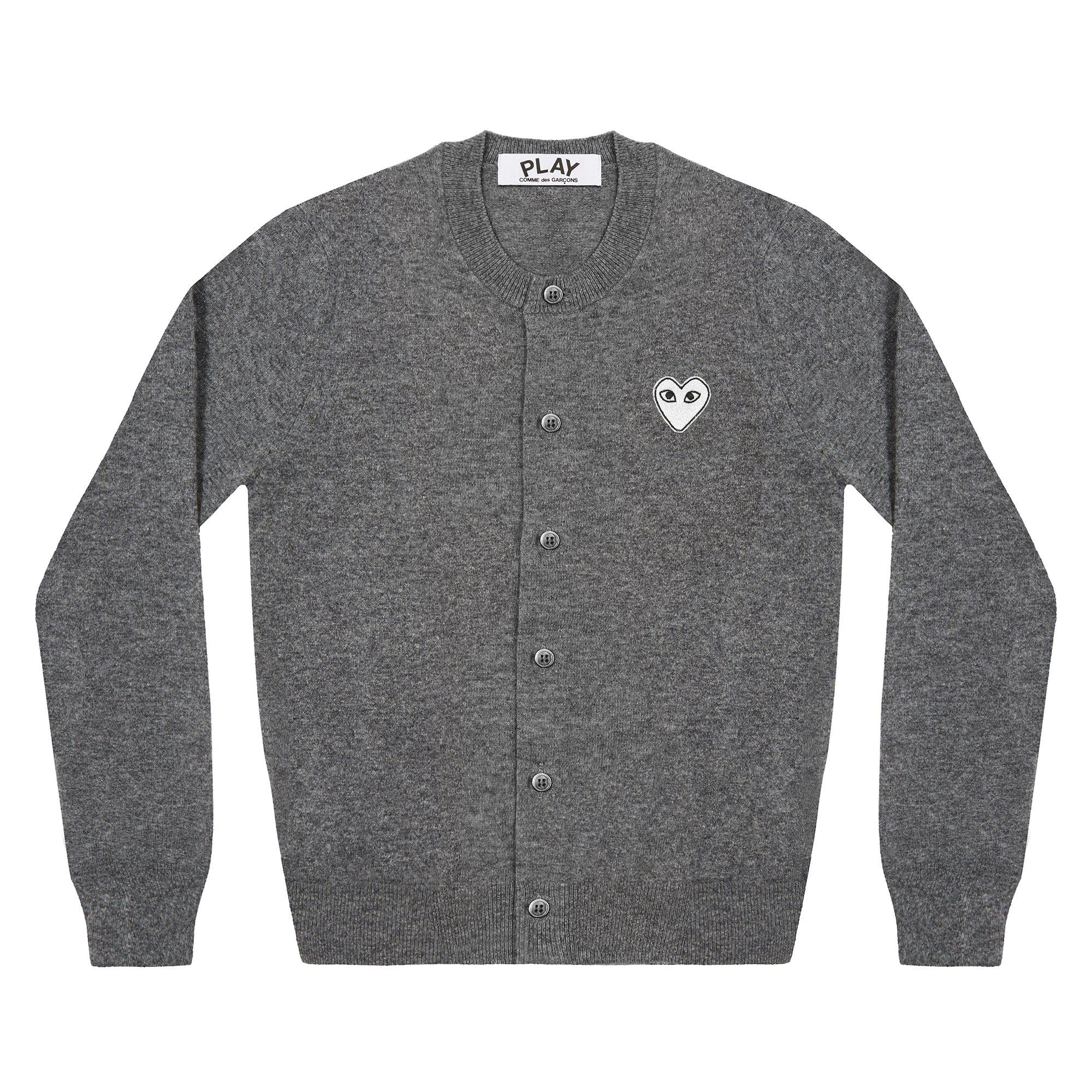 Play - White Heart Women’s Cardigan - (Dark Grey) by COMME DES GARCONS