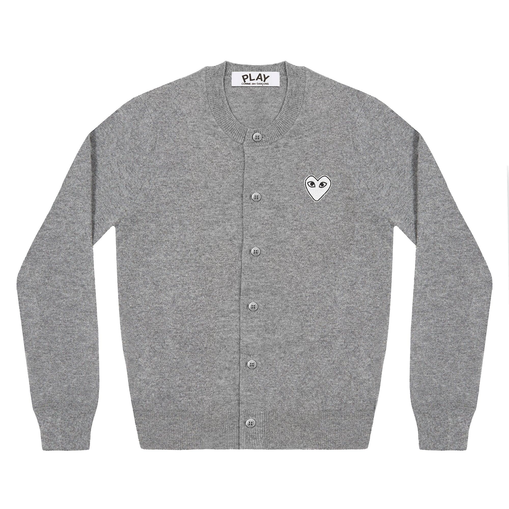 Play - White Heart Women’s Cardigan - (Light Grey) by COMME DES GARCONS