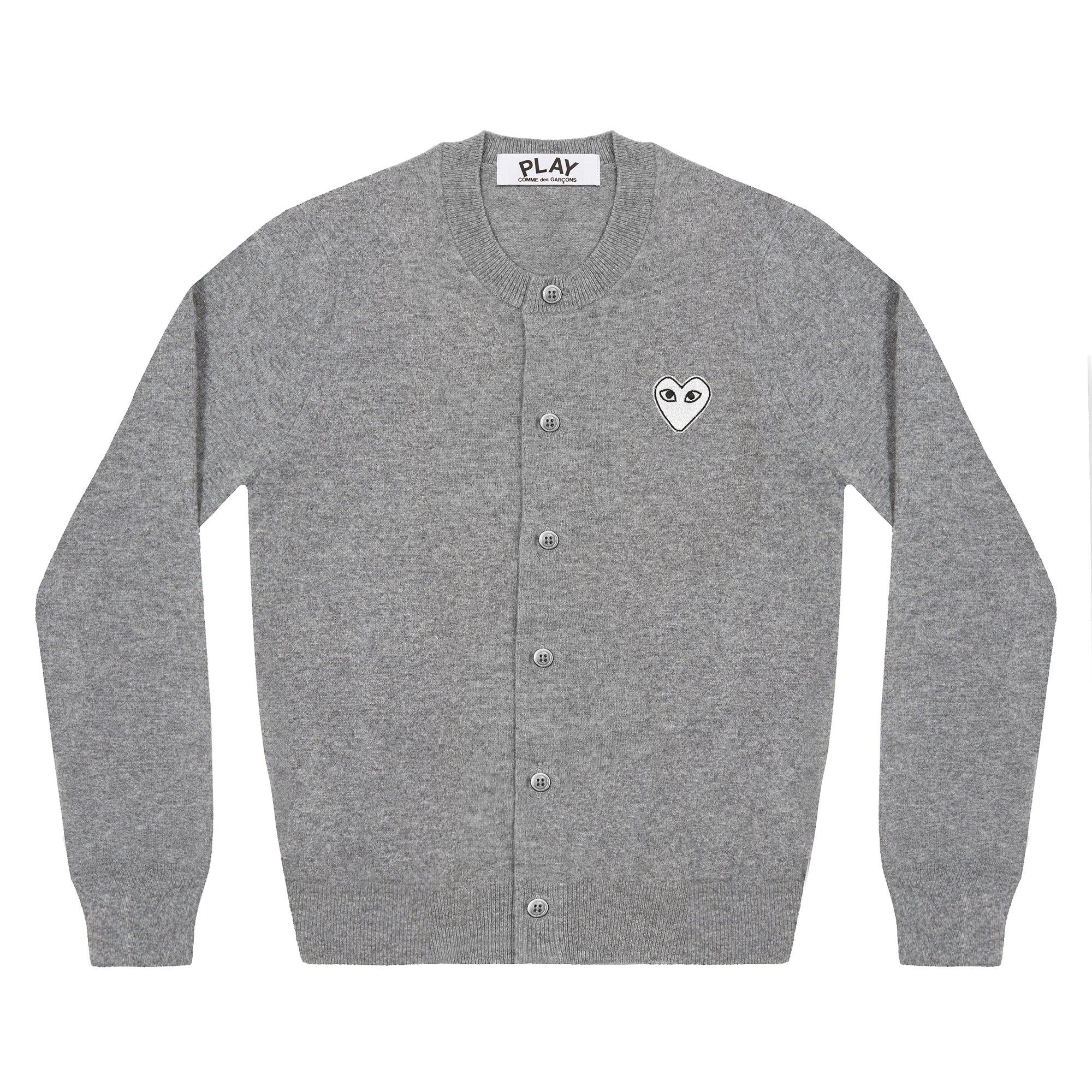 Play - White Heart Women’s Cardigan - (Light Grey) by COMME DES GARCONS