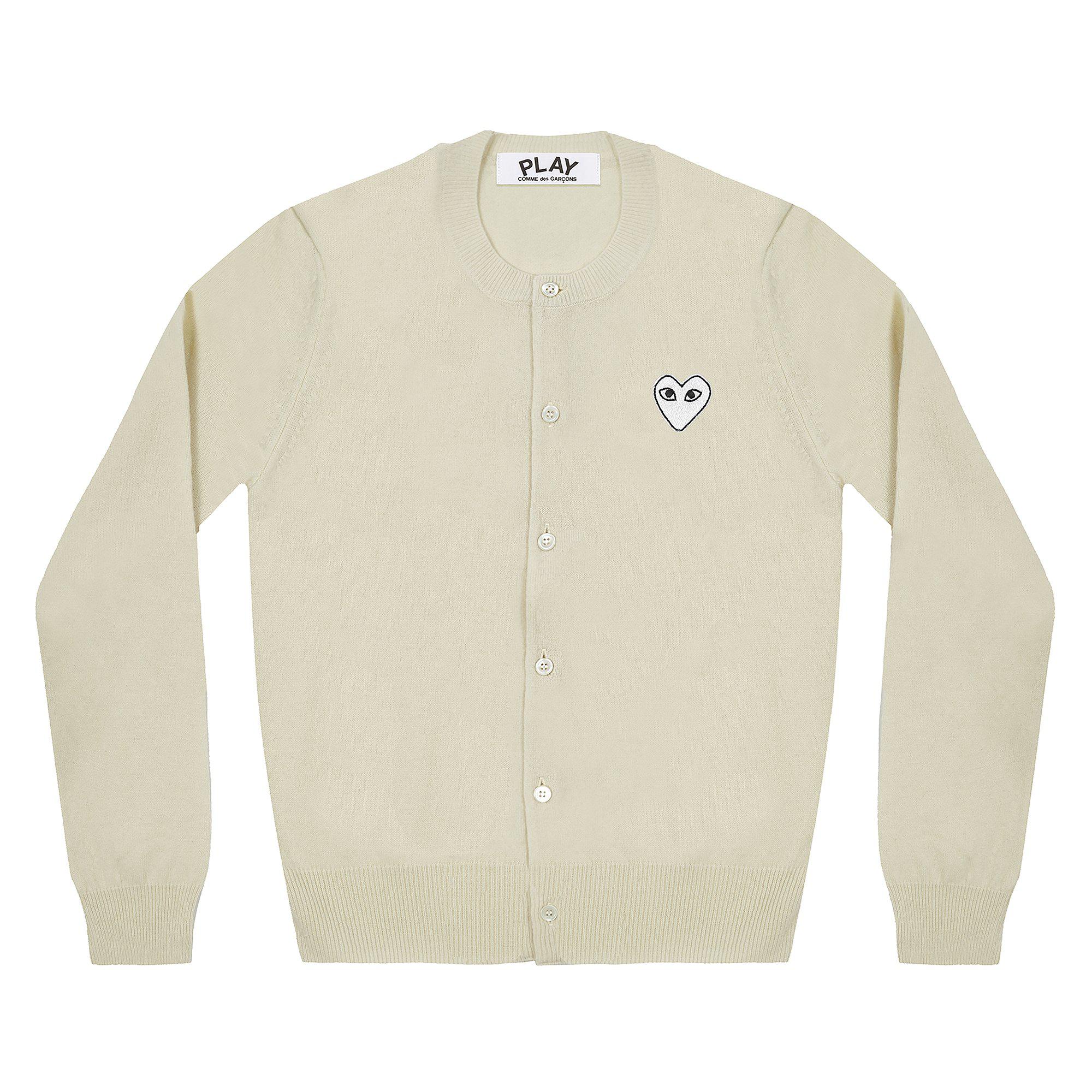 Play - White Heart Women’s Cardigan - (Natural) by COMME DES GARCONS
