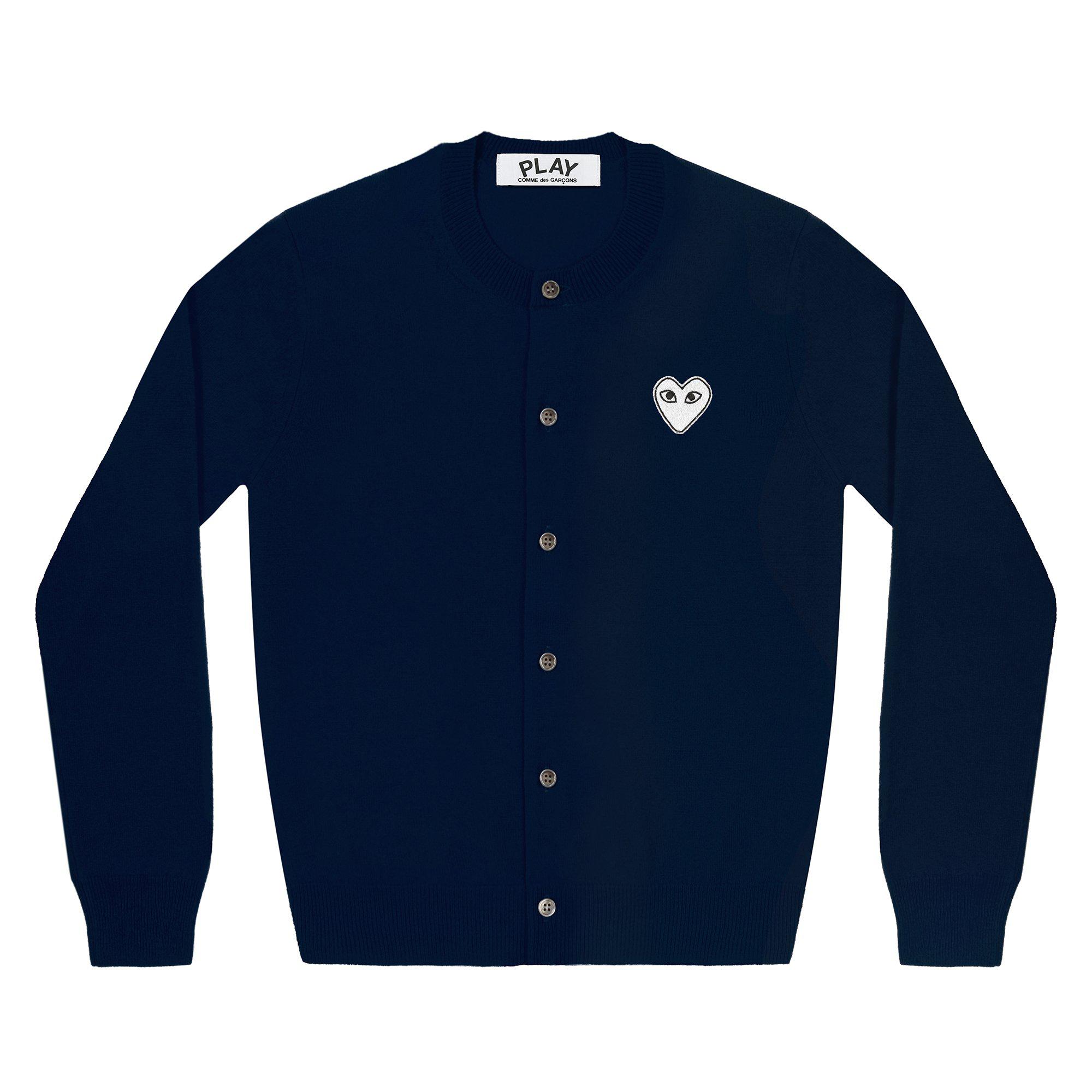 Play - White Heart Women’s Cardigan - (Navy) by COMME DES GARCONS