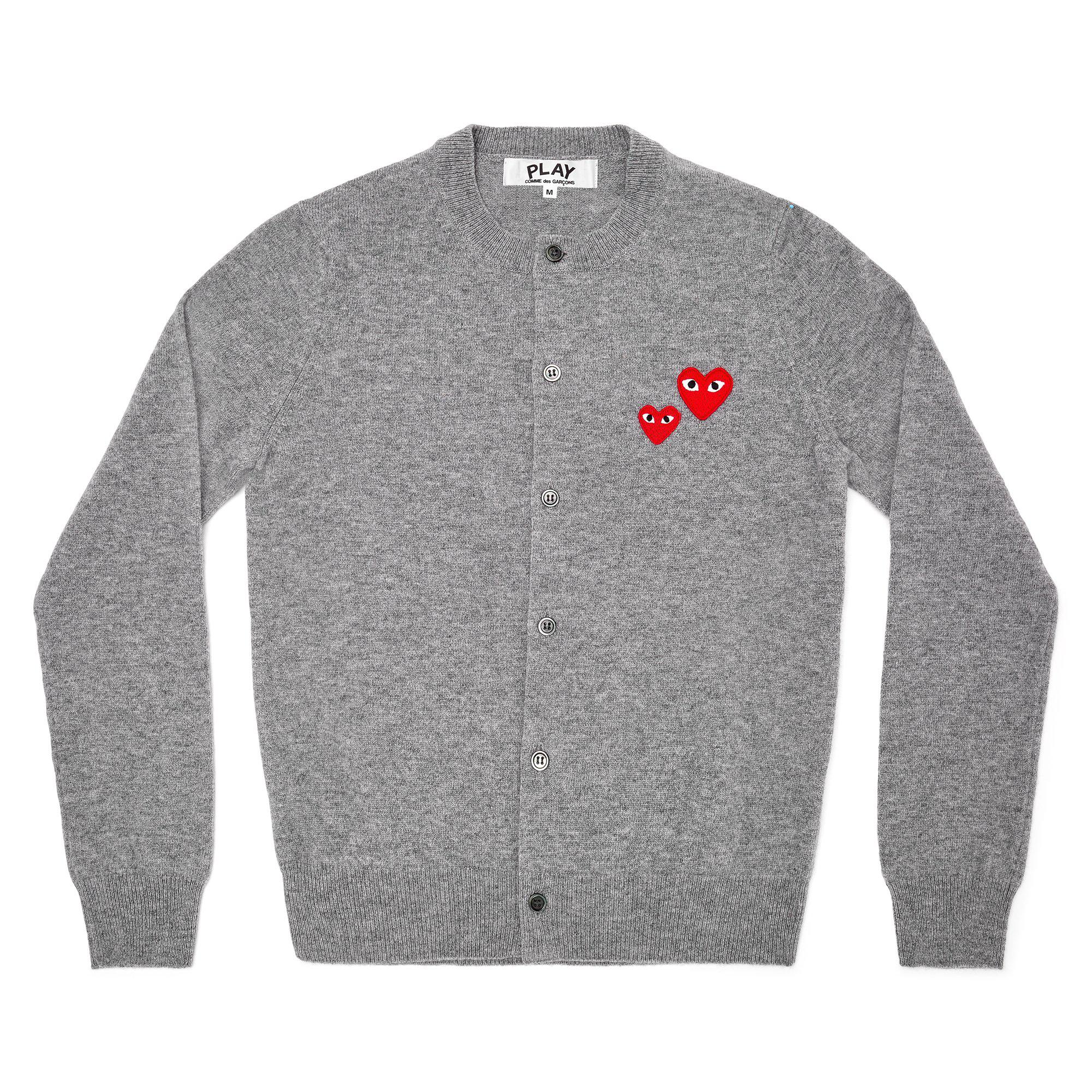 Play - Women’s Double Heart Cardigan - (Grey) by COMME DES GARCONS