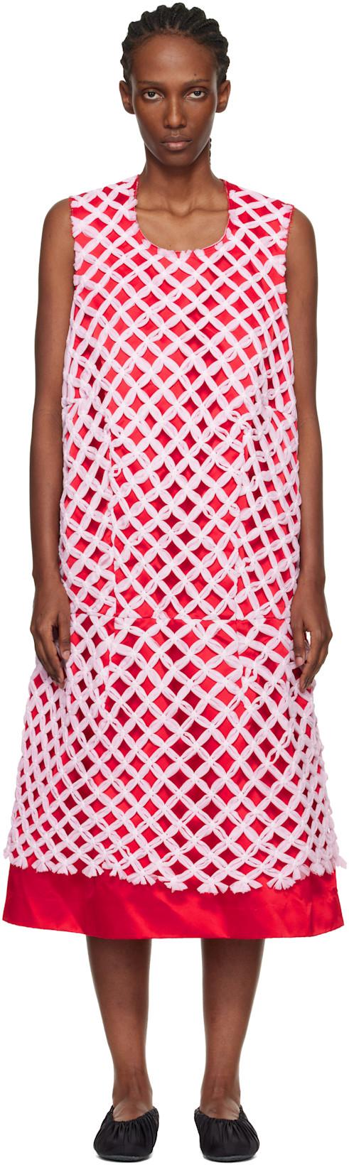 Red & Pink Tulle Braided Mesh Midi Dress by COMME DES GARCONS