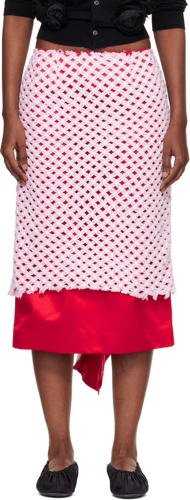 Red & Pink Tulle Braided Mesh Midi Skirt by COMME DES GARCONS