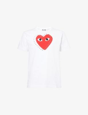 Rhinestone Heart-Embroidered Cotton T-Shirt by COMME DES GARCONS