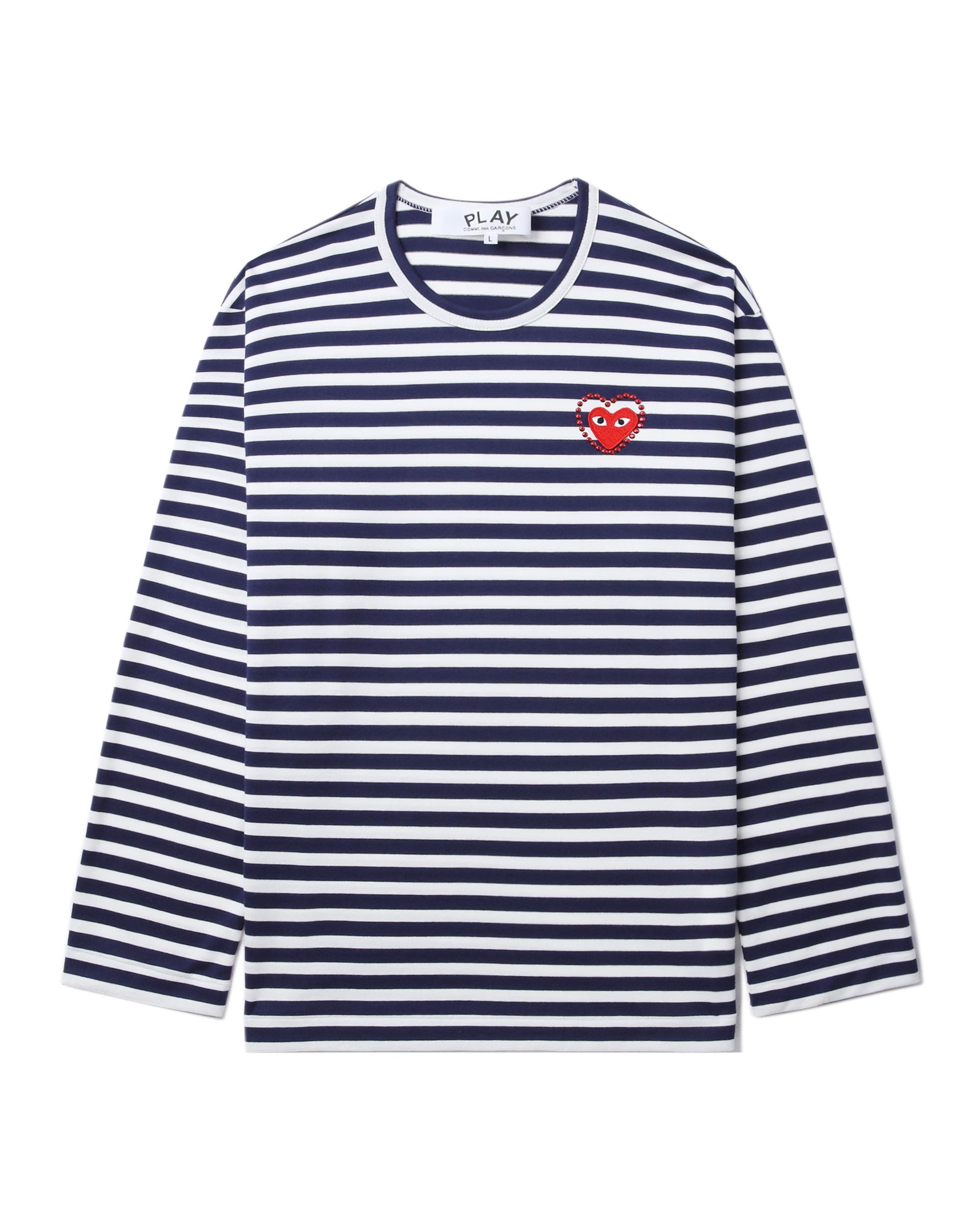 Rhinestone heart striped tee by COMME DES GARCONS