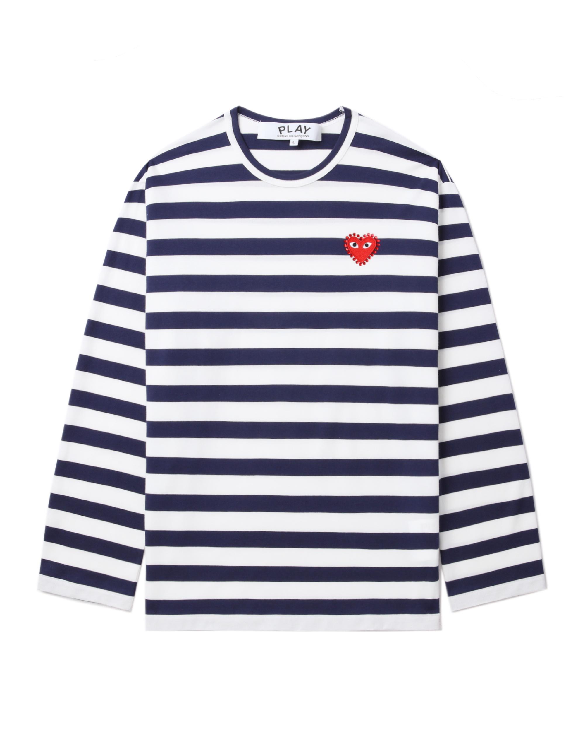 Rhinestone heart wide stripes tee by COMME DES GARCONS