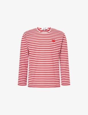 Stripe-pattern brand-embroidered cotton-jersey T-shirt by COMME DES GARCONS