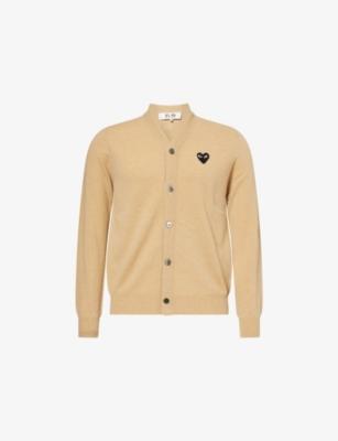 V-Neck Black Heart Wool Knit Cardigan by COMME DES GARCONS