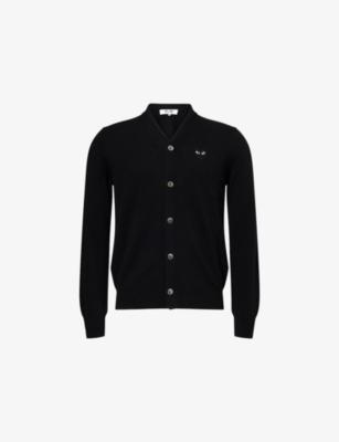 V-Neck Black Heart Wool Knit Cardigan by COMME DES GARCONS