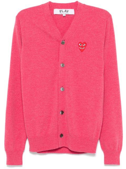 V-neck double heart-patch cardigan by COMME DES GARCONS