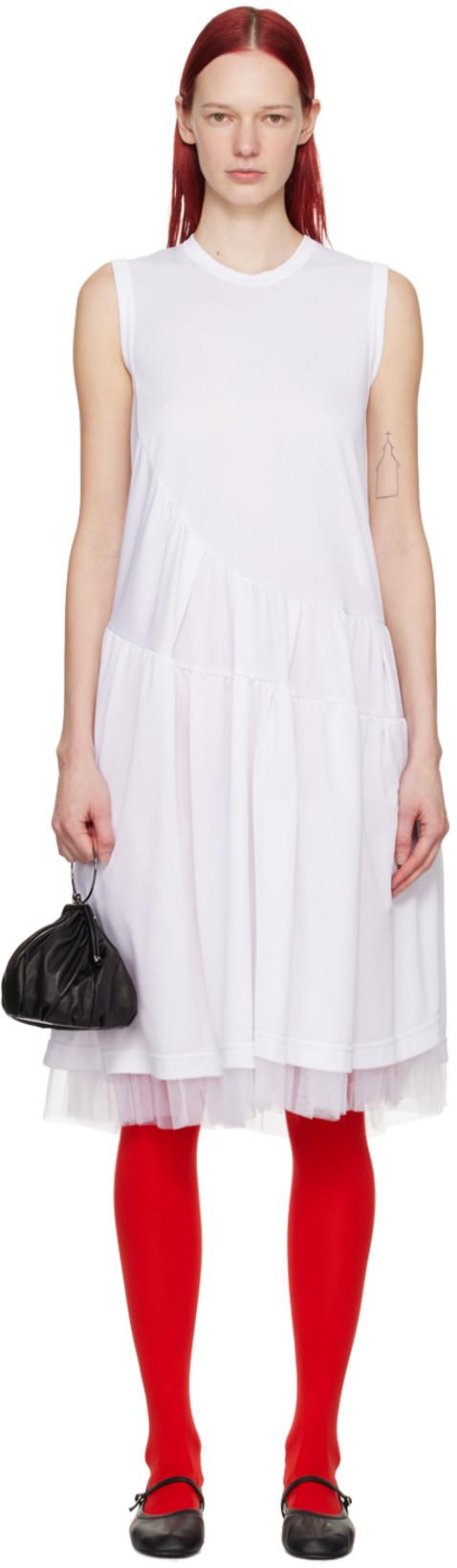 White Ruffled Midi Dress by COMME DES GARCONS