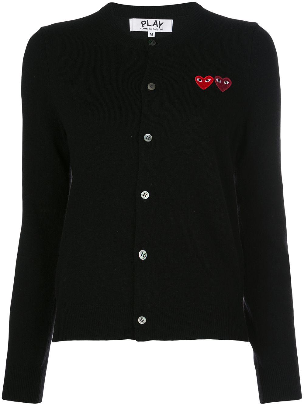 double heart-patch knit cardigan by COMME DES GARCONS