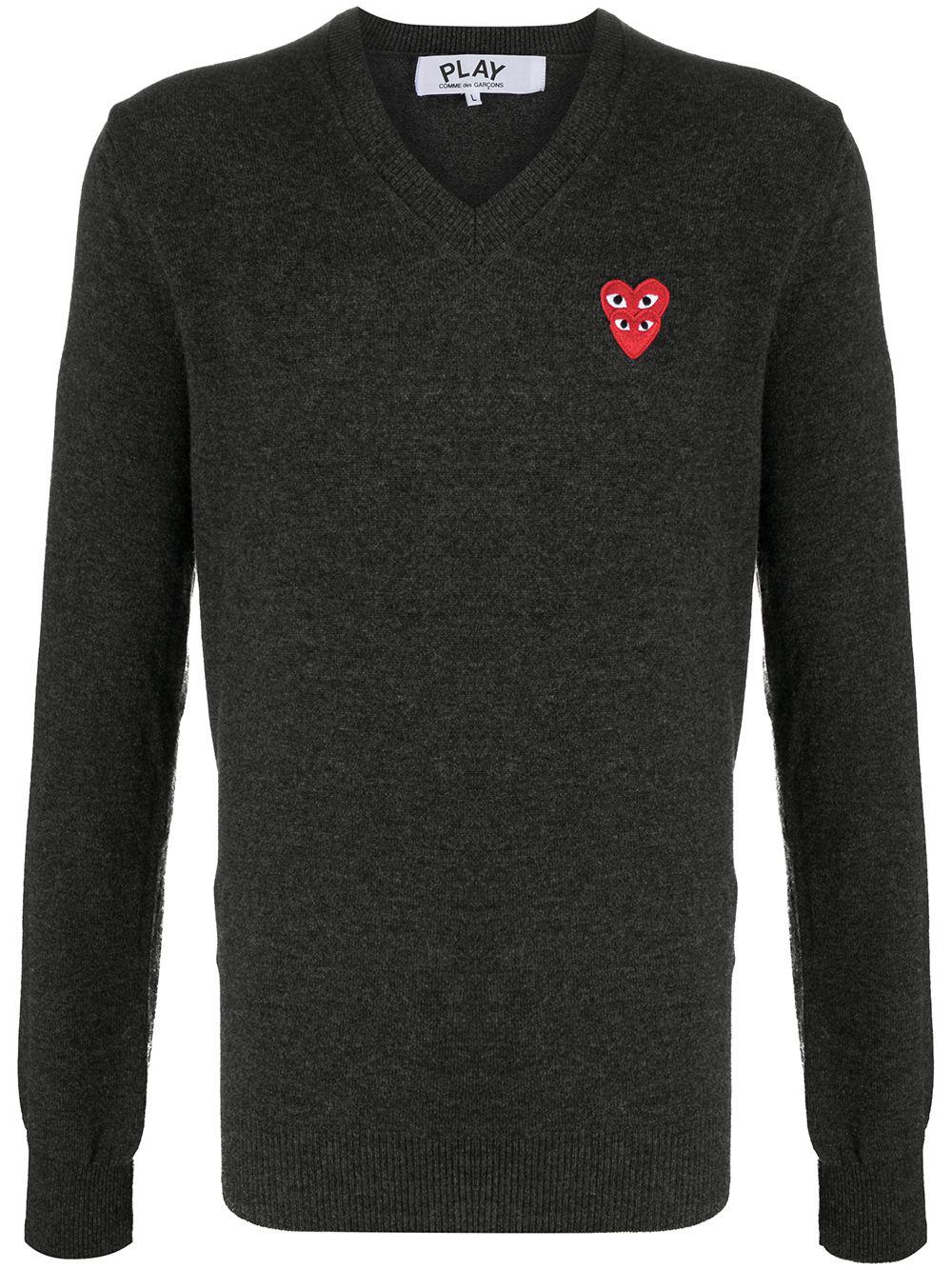 embroidered double heart patch jumper by COMME DES GARCONS