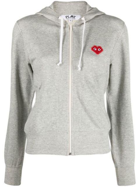 embroidered heart zipped hoodie by COMME DES GARCONS