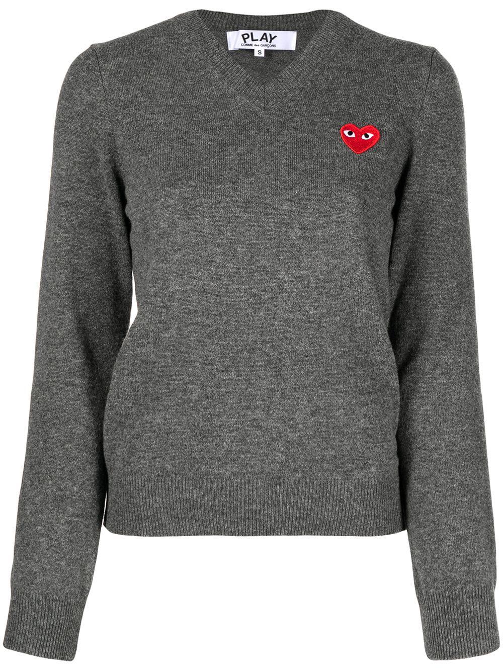 embroidered motif V-neck jumper by COMME DES GARCONS