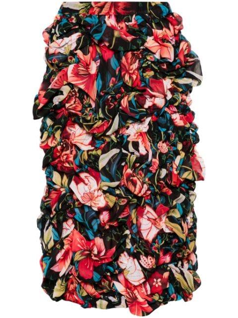floral-print ruched midi skirt by COMME DES GARCONS