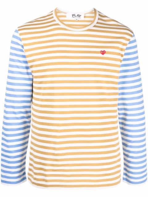 logo-embroidered stripe-print T-shirt by COMME DES GARCONS