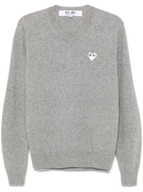 v-neck pullover with white heart by COMME DES GARCONS