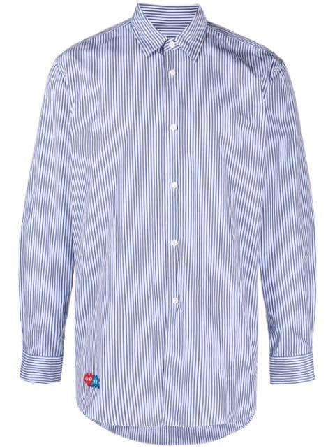 x Invader Pixel-patch striped cotton shirt by COMME DES GARCONS