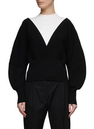 TWO TONE HIGH NECK PUFF SLEEVE JUMPER by COMME MOI
