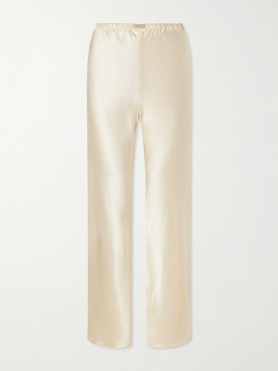 Bias appliquéd-silk straight-leg pants by COMME SI