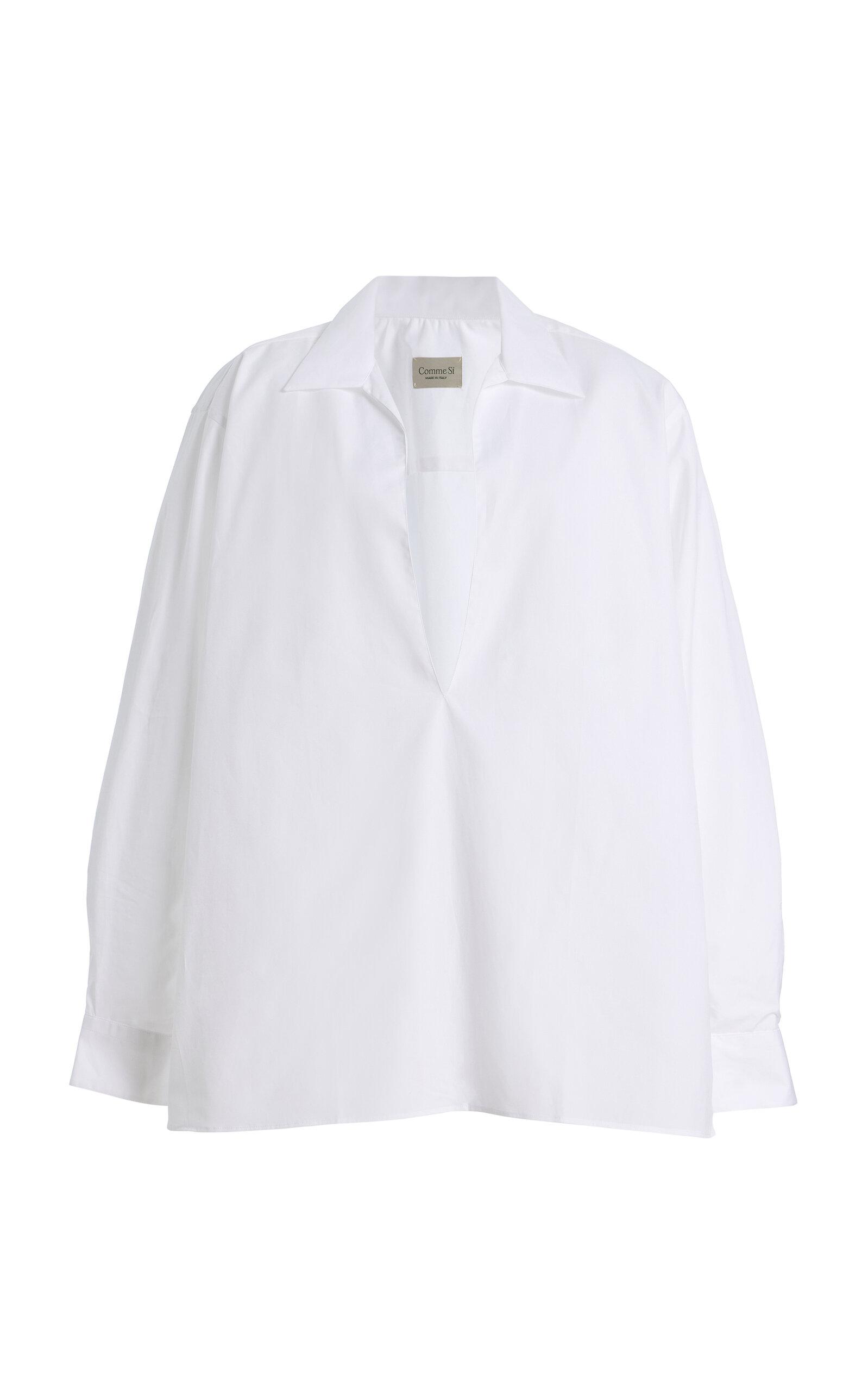 Comme Si Deep V-Neck Cotton-Poplin Shirt -oda Operandi by COMME SI