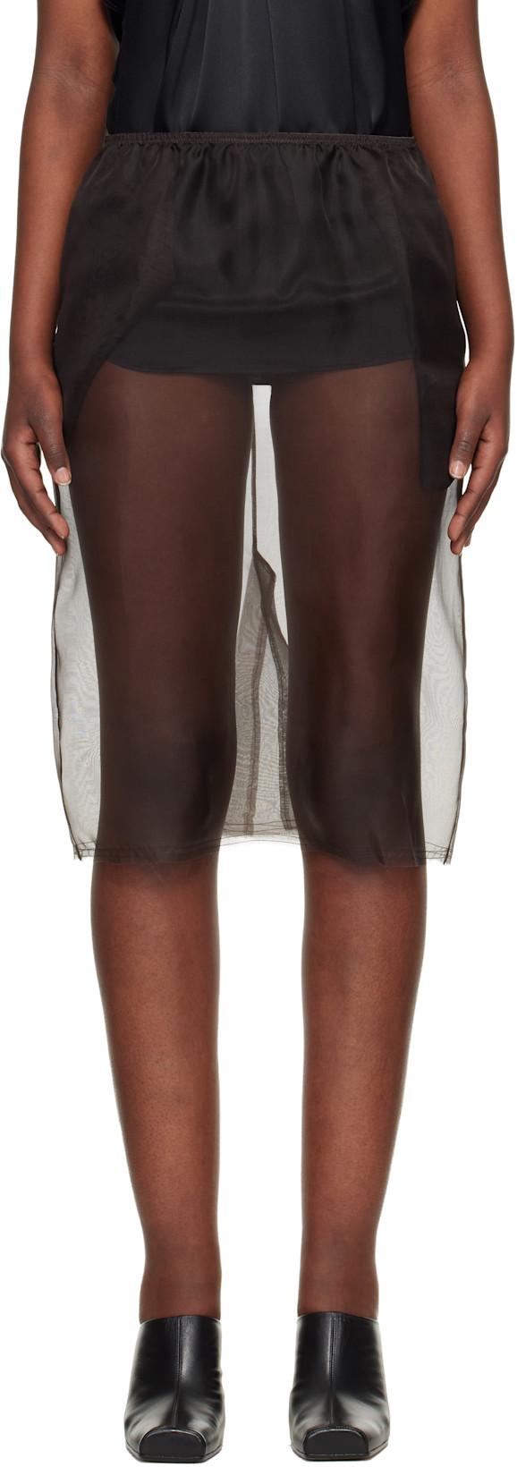 Brown Creased Slip Midi Skirt by COMMISSION