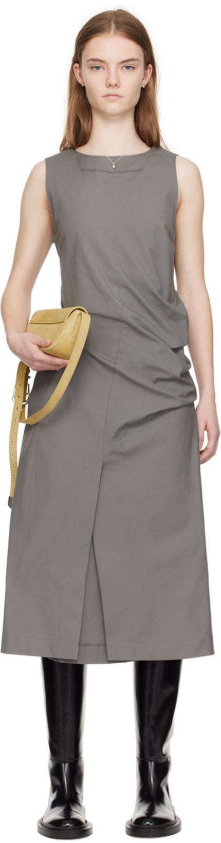 Gray Double Crewneck Midi Dress by COMMISSION