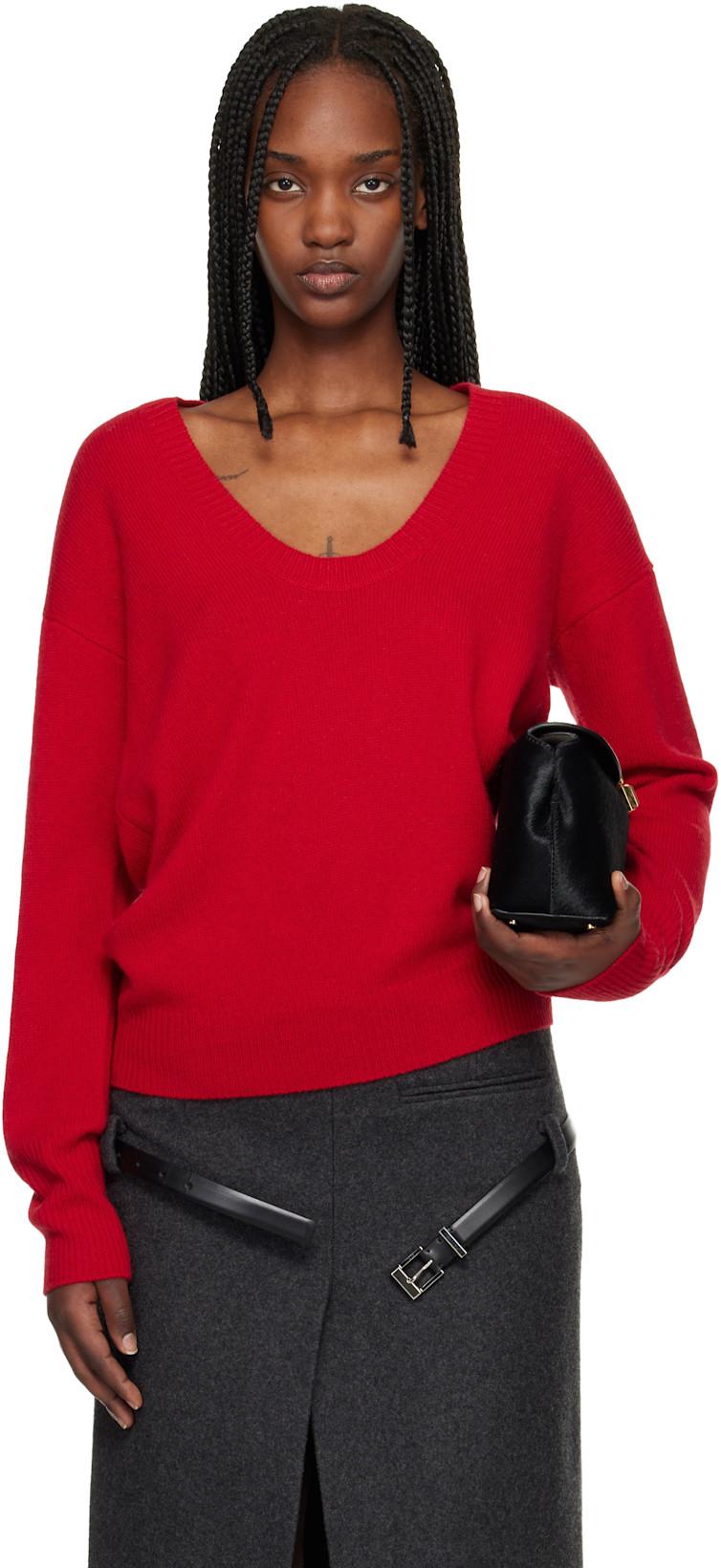 Red U Neck Sweater by COMMISSION
