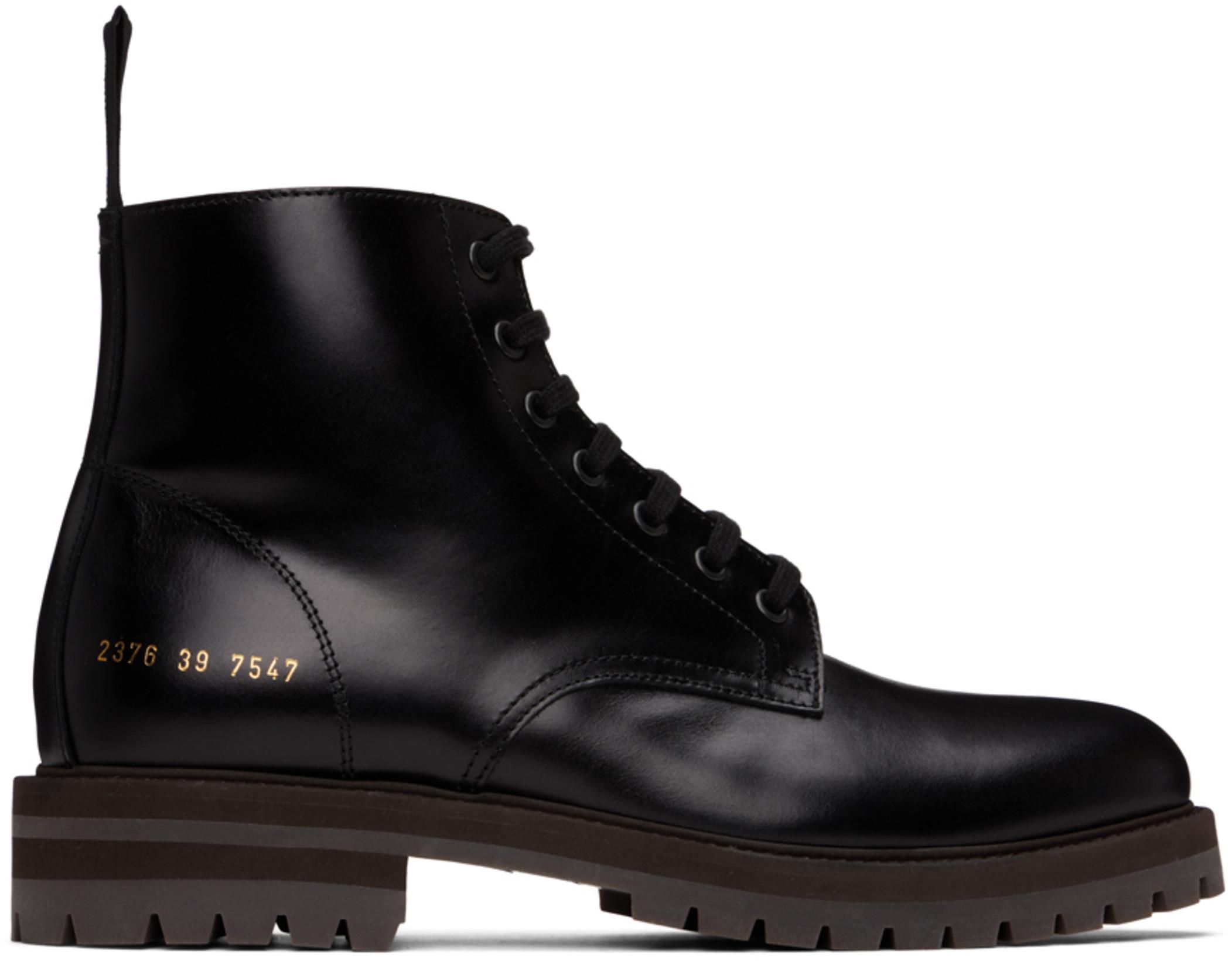 Black Leather Combat Boots by COMMON PROJECTS