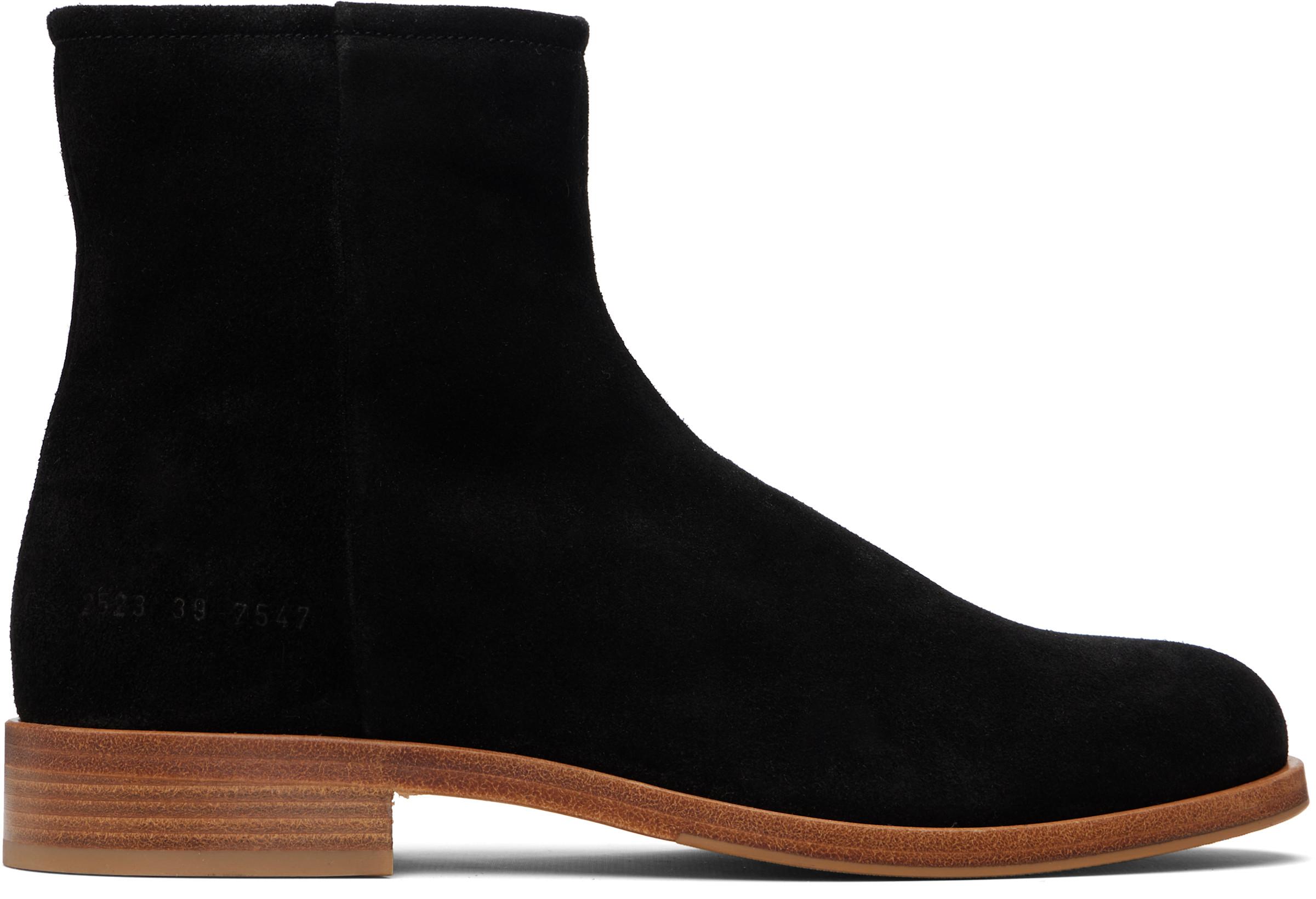 Black Waxed Suede Zipper Boots by COMMON PROJECTS