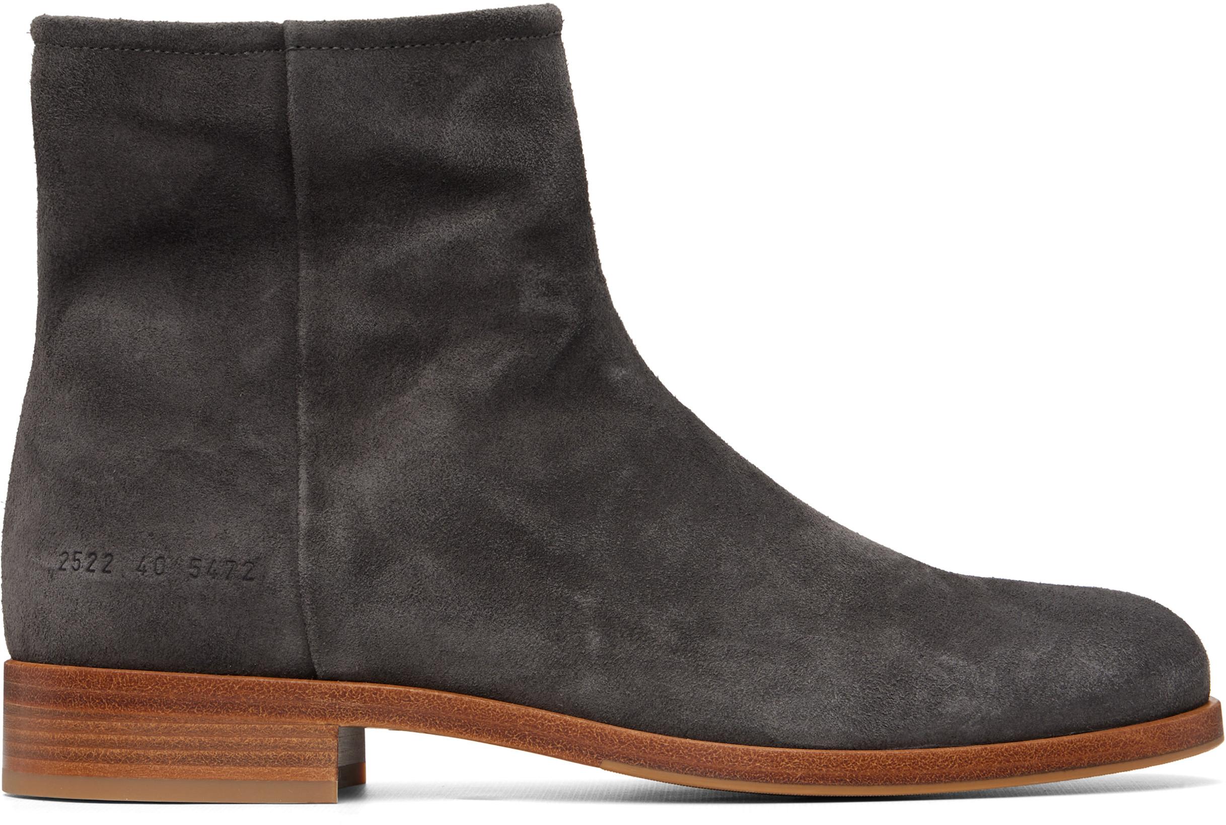 Gray Zipper Suede Boots by COMMON PROJECTS