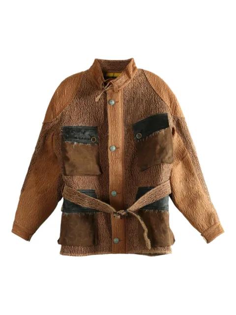 belted patchwork jacket by COMMUNS