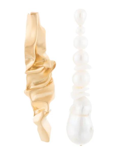 Crumple asymmetric drop earrings by COMPLETEDWORKS