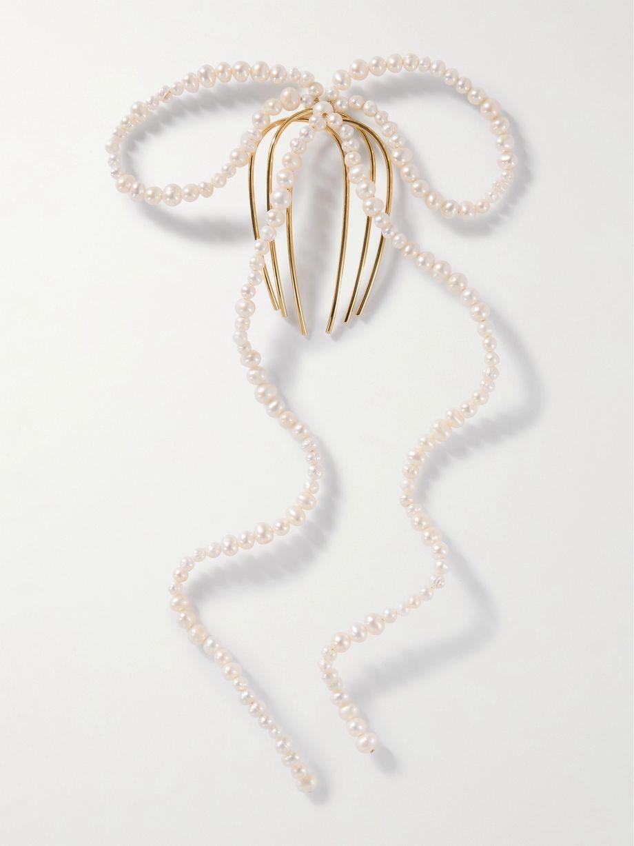 Gold-plated pearl hair comb by COMPLETEDWORKS