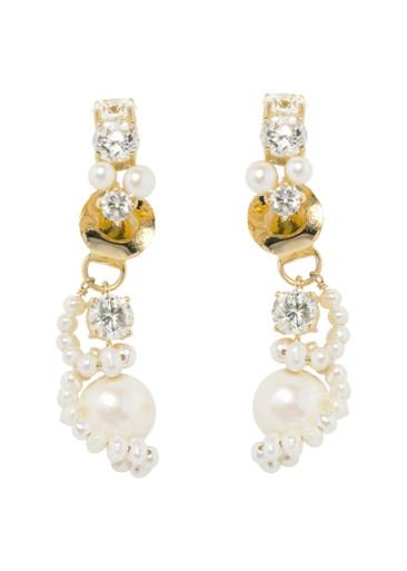 Pearl and zirconia-embellished 18kt gold vermeil earrings by COMPLETEDWORKS