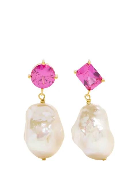 pink pearl drop earrings by COMPLETEDWORKS