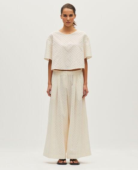 Cotton embroidered cropped trousers L010 antique white 6scpa248c08 by COMPTOIR DES COTONNIERS