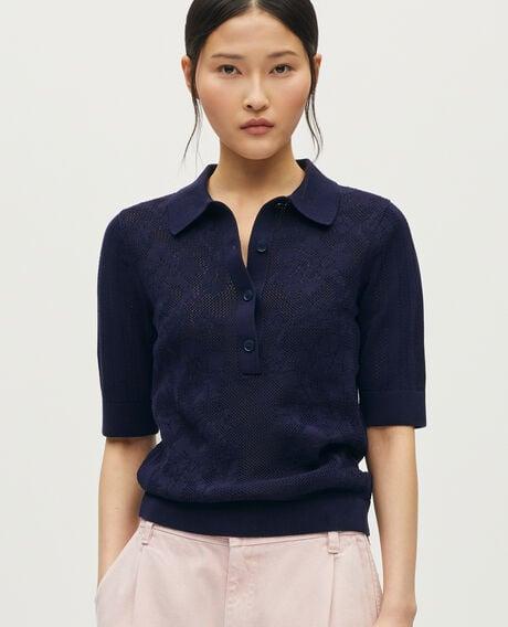 Crochet cotton polo jumper L680 blue iris 6scju088c09 by COMPTOIR DES COTONNIERS