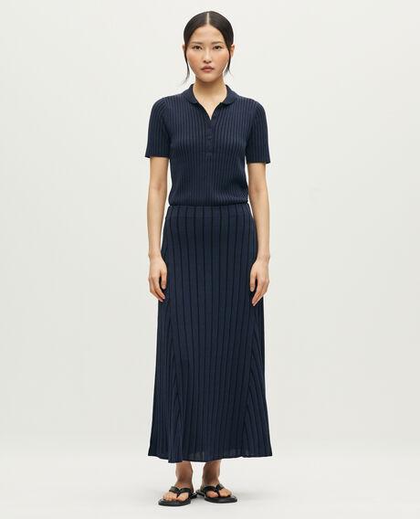 Long ribbed knit skirt L682 blue black 6scsk095v50 by COMPTOIR DES COTONNIERS