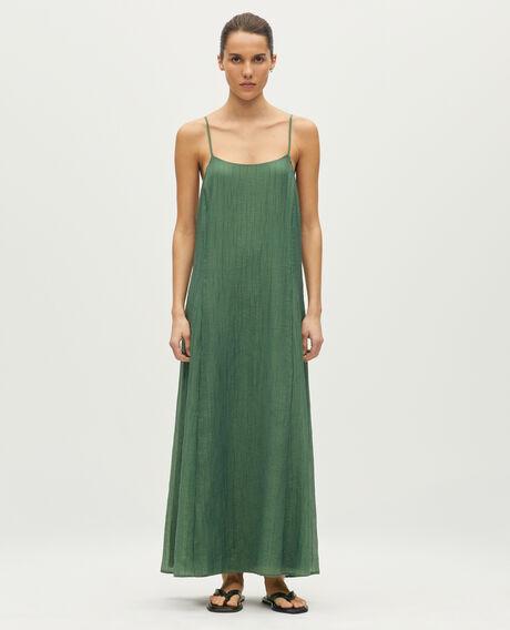 Pleated voile dress with spaghetti straps H540 dark ivy 6scdr236t04 by COMPTOIR DES COTONNIERS