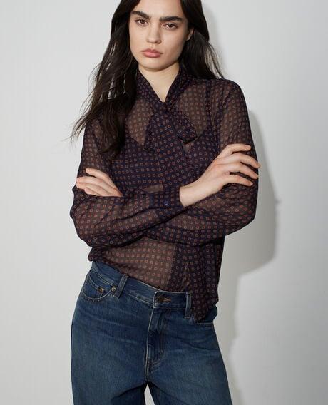 Printed bow-neck chiffon blouse M689 cravate navy 6wcbl168p11 by COMPTOIR DES COTONNIERS