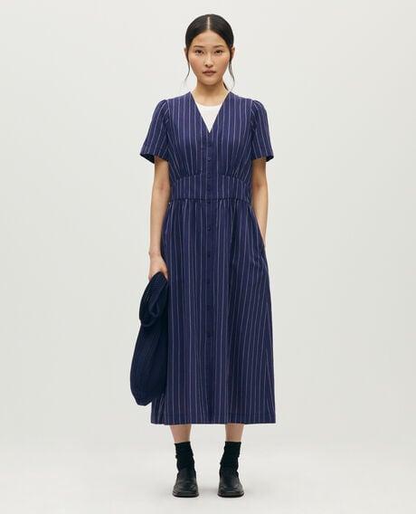 Short-sleeved long dress L684 st blue white 6scdr261 by COMPTOIR DES COTONNIERS