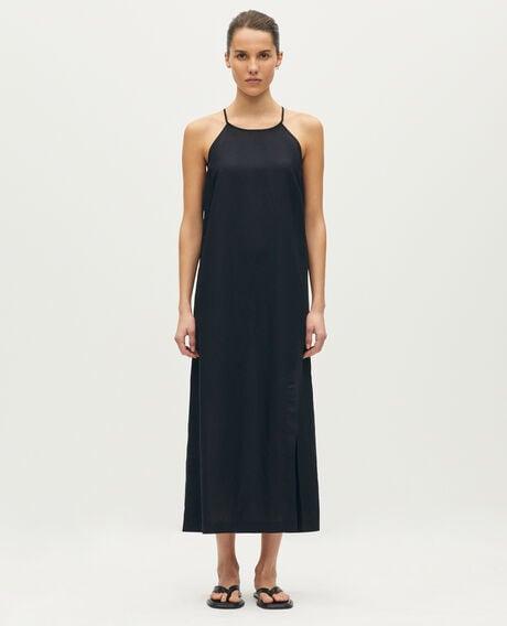 Viscose & linen blend maxi dress with spaghetti straps H091 black beauty 6scdr233v01 by COMPTOIR DES COTONNIERS