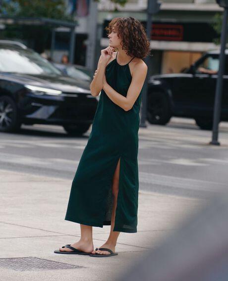 Viscose & linen blend maxi dress with spaghetti straps L591 scarab green 6scdr233v01 by COMPTOIR DES COTONNIERS