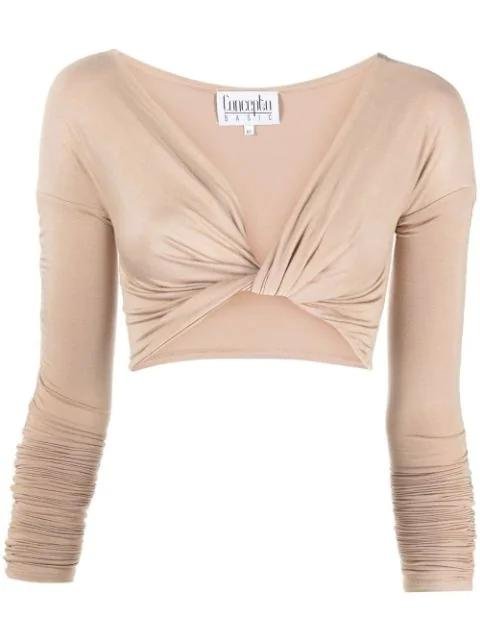 V-neck twist cropped top by CONCEPTO