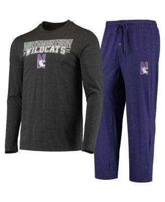 Men's 2-Piece Purple/Heathered Charcoal Northwestern Wildcats Meter Long Sleeve Top and Pants Sleep Set by CONCEPTS SPORT