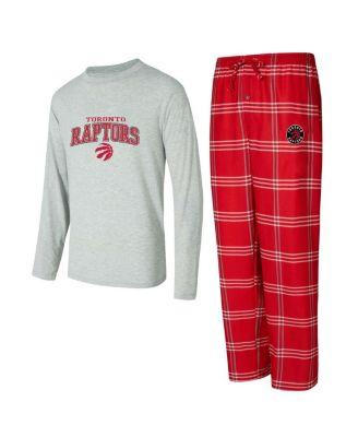Men's 2-Piece Red/Gray Toronto Raptors Petition Long Sleeve Top and Plaid Pants Set by CONCEPTS SPORT