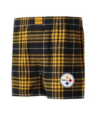 Men's Black, Gold Pittsburgh Steelers Concord Flannel Boxers by CONCEPTS SPORT
